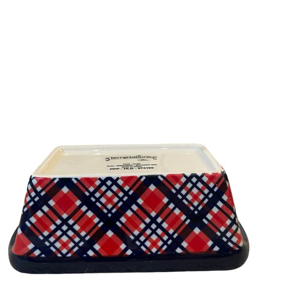 Temptations by Tara Mini Ceramic Loaf Pan w/ Lid 12oz Holiday Plaid Bakeware NEW - Picture 7 of 13